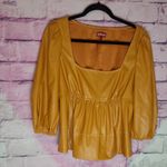 STAUD  SOPHIE FAUX LEATHER PUFF SLEEVE  PEPLUM ORANGE CAMEL BLOUSE MEDIUM Photo 1