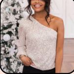 Pink Lily Right Away Sequin One Shoulder Long Sleeve Top Photo 1