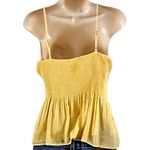 Lush Clothing Lush Yellow & White Dotted Peplum Smocked Tank Top – Size Medium Photo 4