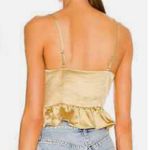 LPA Chartreuse Green Satin Front Tie Ruffle Hem Bardot Photo 1