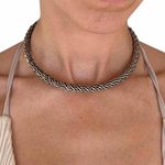 Unique gold tone braided rope choker necklace jewellery Silver Photo 3