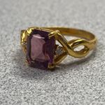 Elegant 14k Gold Plated Emerald Cut Amethyst Cocktail Ring Size 9 Purple Photo 6
