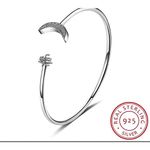 Boutique NEW Thin Women's Dainty Moon‎ & Star 925 Silver Bracelet, Adjustable Photo 4