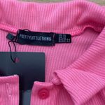 Pretty Little Thing NWT  hot pink ribbed ruched body suit sz large US 12 Photo 2