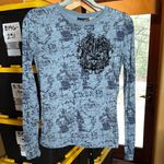 Rock & Roll Cowgirl  Blue Graphic Velvet Burnout Tee Size Medium Photo 0