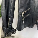 Nanette Lepore  Black Faux Leather Zip Up Cropped Moto Motorcycle Jacket S Photo 2