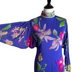 Leonard Fashion Silk Floral Mock Neck Dress Orchid Print Batwing Sleeves Women S Photo 3