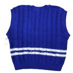 Vtg blue cotton cable knit v neck preppy academia pull over sweater vest Size L Photo 1