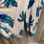 Lush Clothing Lush Ivory Jumpsuit Tropical Green and Blue Monsterra Leaves Small Flawed Photo 3
