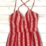 Women’s Size 7 Red Stripes Floral Print Jumpsuit Romper Dress Tank Straps NEW Photo 2