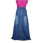 Denim Skirt Maxi Skirt Frayed Hem Jean Skirt Long To The Floor A Photo 3