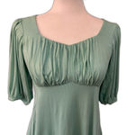 Grace Karin  | Turquoise Ruched Front Short Sleeve Blouse Size Small Modest Photo 2