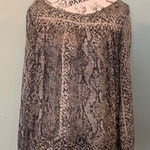 ZARA Silk Snake Print Brown Sheer Blouse Light Top Women’s Small Long Sleeve Photo 0