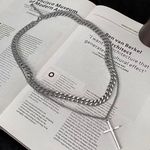 Cross Pendant Necklace for Men Women Streetwear Unisex Hip Hop Style Silver Photo 3