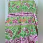 Lilly Pulitzer  Strapless Floral monkey Cotton Midi Dress Pink Green Size 6 Photo 3