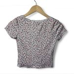 Pink Rose Ribbed Floral Ruched Crop Top Sz Small V Neck Stretchy Knit Tee Photo 1