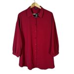 EXPRESS NWT  Button Down Top Womens L Red 3/4 Sleeve Relaxed Minimalist Office Photo 1