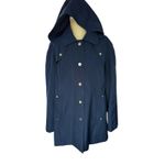 London Fog Water Resistant Navy Gold Accents Hooded Trench Coat Medium Photo 2
