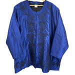 Ulla Popken Blue Embroidered Relaxed Fit Jacket Blouse Top Plus Size 32/34 New Photo 0