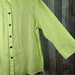 Caroline Rose Linen Light Lime Green 1X Button Front 3/4 Sleeves Shirt w/Collar Photo 7