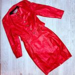 Vintage sema red leather button front long blazer jacket and skirt suit 40 / 8 Photo 2