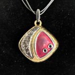 Chico's Abstract Geometric 90s Enamel Pendant Necklace Y2K Boho Leather Strap Photo 5