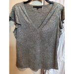 White House | Black Market Silver Metallic Top V-Neck Flutter Sleeve Sparkle Party Blouse Photo 8