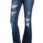 Petra 153 Denver Bells Flared Jeans Distressed Mid Dark Wash Cotton Blue 27 NWT Photo 0