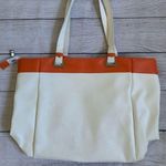 Italian White Tote with Orange Trim Faux Leather Photo 4
