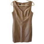 Talbots  Sleeveless V-Neck‎ Dress Size 4 Beige Gold Metallic Linen Blend Career Photo 0