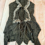 JACK  Asymmetrical Knit Faux Fur Trim Sweater Jacket Vest Size Small Y2K Photo 0