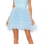 Mac Duggal  20529 Feathered Strapless Tulle Fit And Flare Mini Dress Photo 0