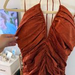 Orielle Ruched Mini Bodycon Dress Brown Size M Photo 4