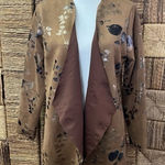 Soft Surroundings  Brown Open‎ Front Jacket Size M Long Sleeve Suede Floral Photo 0