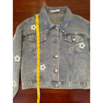 NWOT Miss Sparkling Small Cropped Embroidered w Flowers & Mushroom Jean Jacket Blue Photo 13