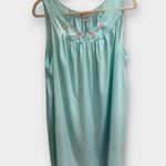 Shadowline 1X Aqua Blue Nylon Nightgown Sleeveless Roses Trim Sleepwear Photo 0