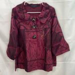Vintage B.L.E.U. Women's maroon soft cuffed sleeve beaded jeweled button jacket Size L Photo 0