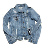 REWASH  Light Blue Distressed Jean Jacket with Leopard Accents Photo 0