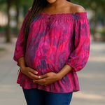 Bisou Bisou ‎ Womens Blouse S Maternity Blouson Off Shoulder Top Red Purple NEW Photo 0