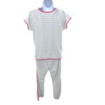 LAKE Striped Pajama Set Womens Pima Cotton Small Short Sleeve Pants Loungewear White Photo 2