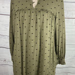 ZARA  Babydoll Dress Womens S Army Green Polka Dot Split Mock Neck Viscose Photo 0