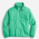 J.Crew Sz L Terry Half -Zip Pointelle Sweatshirt Green Drawstring Long Sleeves Photo 0