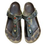 Birkenstock  Brown Leather Jeweled Thong Footbed Sandals Size 39 Photo 0
