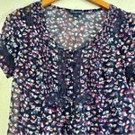 American Eagle 🦋  Outfitters Blue Floral Lightweight Short Sleeve Blouse Small Photo 4