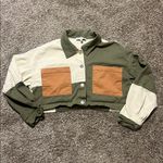 HYFVE Colorblock Women’s Cropped Utility Jacket - Olive, Cream and Brown Medium Photo 6