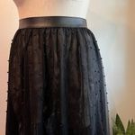 Victoria's Secret  Black Semi Sheer Pleated A Line Beaded Pearl Skirt Size Large Photo 1