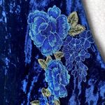 Charming Charlie  Floral Applique Crushed Velvet Cami Tank Top Blue Green Large Photo 7