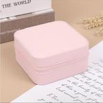 1pc Mini Jewelry Box, Portable Jewelry Storage Box, PU‎ Leather Small Organizer Pink Photo 6