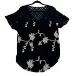 Figs & Flower embroidered black short sleeve button down lace top size M Size M Photo 1