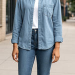 ZARA  Chambray Button Down Shirt Blue‎ Denim Look Top Size Medium Photo 0